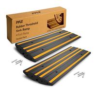 Pyle Heavy Duty 2-Pack Rubber Kerb Ramp 122cm - Durable Driveway Curb Ramps for Cars, Motorcycles, SUVs & Vans, Non-Slip Threshold Ramps with Reflective Safety Strips, Waterproof with Mounting Screws