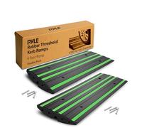 Pyle Heavy Duty 2-Pack Rubber Kerb Ramp 122cm - Durable Driveway Curb Ramps for Cars, Motorcycles, SUVs & Vans, Non-Slip Threshold Ramps with Reflective Safety Strips, Waterproof with Mounting Screws