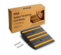 Pyle 1 Ft. Single Pack Rubber Threshold Curved Curb-Side Ramp with Green Reflective Lighting Strip and Expansion Screws, Yellow, Pack of 1