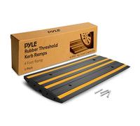 Pyle Heavy Duty Rubber Kerb Ramp 122cm - Extra-Strong Driveway Curb Ramp for Cars, Motorcycles, Vans & SUVs, Non-Slip Threshold Ramp with Green Reflective Strips, Waterproof, With Expansion Screws