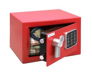 Pyle Home Safe Box Locker, Small Money Safe, Mini Fireproof Safes, Wall & Floor Steel Vault, Electronic Digital Keypad, 2 Keys, 23.1 × 17 × 17cm, Secure for Cash, Guns, Jewelry & More - Red