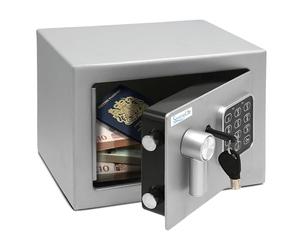 Pyle Home Safe Box Locker, Small Money Safe, Mini Fireproof Safes, Wall & Floor Steel Vault, Electronic Digital Keypad, 2 Keys, 23.1 × 17 × 17cm, Secure for Cash, Guns, Jewelry & More - Silver