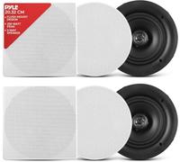 Pyle In-Wall/in-Ceiling Speaker, 20.3cm Dual Stereo Speakers, 250 Watt, 2-Way Full Range, Flush Mount Design, Changeable Round & Square Grills, White (Pair)