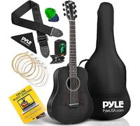 Pyle Kids Acoustic Guitar 1/2 Size 34 Inch Black Beginner Guitar Kit Classical Guitar for Children with Gig Bag Strap Tuner Picks Strings