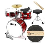Pyle Kids Drum Kit, 3 Piece- Junior Drum Kit, Kids Drum Set- Age 5-7, With Wooden Shells, Bass & Foot Pedal, Snare, Tom, Cymbal Includes Adjustable Padded Seat & Pair of Lightweight Drumsticks