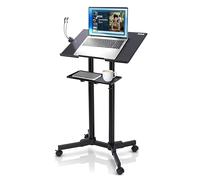 Pyle Lectern Stand Podium Mobile Adjustable Laptop Lectern for Church, Classroom & Presentation Use with Lockable Wheels, Tilting Desk & Dual Shelves