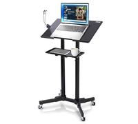 Pyle Lectern Stand Podium Mobile Adjustable Laptop Lectern for Church, Classroom & Professional Presentation Use with Rubber Wheels, Metal Brakes & Dual Shelves