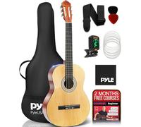 Pyle Left Handed Beginner Acoustic Guitar, 4/4 Junior Size 99 cm, All Wood Build Nylon String with Capo Strap, Extra String Set, and Gig Bag Acoustic, For Kids Adults Youth Classical Kit Natural Ash