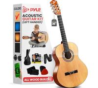 Pyle Left Handed Beginner Acoustic Guitar Kit, 3/4 Junior Size All Wood Instrument for Kids, Adults, 36" Natural Gloss