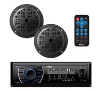 Pyle Marine Headunit Receiver Speaker Kit - In-Dash LCD Digital Stereo Built-in Bluetooth & Microphone w/ AM FM Radio System 5.25’’ Waterproof Speakers (2) MP3/SD Readers & Remote Control - PLMRKT46BK