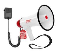 Pyle Unisex Megaphone Bullhorn, Built-in Rechargeable Battery, Aux (3.5mm) Input For MP3/Music, Siren Alarm, White/Red