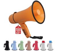 Pyle 20W Megaphone Bullhorn - Portable, Automatic Siren & Adjustable Volume,Projection Range Up to 400 Square Yards, Aux Input, Talk, Siren, Music, Whistle, & Record, Shoulder Strap (Orange)