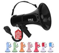 Pyle 50W Megaphone Bullhorn - Portable, Automatic Siren & Adjustable Volume, Projection Range Up to 1200 Square Yards, Aux Input, Talk, Siren, Music, Whistle, & Record, Shoulder Strap (Black)