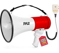 Pyle Megaphone Speaker with Siren, Bullhorn 50W w/Loud Speaker, For Music, Whistle and Record Cheer Megaphones, For Soccer Coach and Football Game Day Essentials