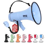 Pyle 50W Megaphone Bullhorn - Portable, Automatic Siren & Adjustable Volume,Projection Range Up to 1200 Square Yards, Aux Input, Talk, Siren, Music, Whistle, & Record, Shoulder Strap (Blue)