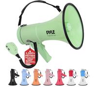 Pyle 50W Megaphone Bullhorn - Portable, Automatic Siren & Adjustable Volume,Projection Range Up to 1200 Square Yards, Aux Input, Talk, Siren, Music, Whistle, & Record, Shoulder Strap (Green)
