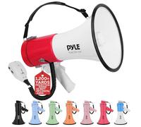 Pyle 50W Megaphone Bullhorn - Portable, Automatic Siren & Adjustable Volume, Projection Range Up to 1200 Square Yards, Aux Input, Talk, Siren, Music, Whistle, & Record, Shoulder Strap (Black)