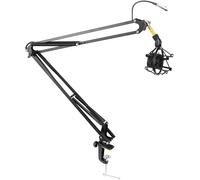 Pyle Mic Arm Microphone Stand Desk Mount - Adjustable Boom with Shock Mount, Triple Extension, Steel Frame Desktop Scissor Arm for Streaming, Gaming, Podcasting, Voice-over & Broadcast Use