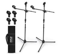 Pyle Mic Stand Adjustable Microphone Stand with Dual Boom Arms, Carry Bag and Anti-Slip Tripod Base, 24" Boom Arm, Heavy-Duty Floor Stand for Studio, DJ, Stage, Podcasting, Gigs & Home Recording