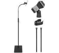 Pyle Mic Stand Microphone Holder - Heavy-Duty Adjustable Floor Stand with Gooseneck and Square Base, Cable Clip & 5/8" Adapter for Studio, Recording, Stage & Live Performance