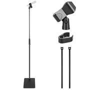 Pyle Square Base Microphone Stand with Mic Clip - Heavy Duty, Height Adjustable, 36.2" to 63.38'', Solid Die-Cast Base, Studio & Concert Use, Universal 5/8'' Adapter, Cable Clip Included