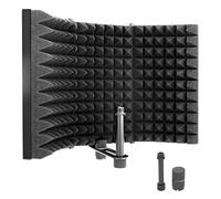 Pyle Microphone Isolation Shield- 3 Panel Noise Absorbing Record Booth Studio Acoustic Vocal Dampening Filter w/ 1.6"Thick Foam, Adjustable Mic Depth, Removable Shock Mount, Universal ⅝" Threading