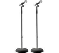 Pyle Microphone Stand Pair, Adjustable Boom Mic Stand with Compact Base, Heavy Duty Lightweight Floor Standing Mic Holder, Universal Adapter for Studio Recording and Stage Use