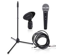 Pyle Microphone with Stand Kit - Dynamic Wired Mic with 5m Cable, Floor Microphone Stand & Holder with Carry Bag, Complete Vocal Mic Set for Singing, Stage, Presentations, Schools & Live Events