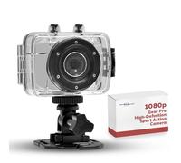 Pyle Mini HD Sports Action Camera - 5.0 MP HD Cam with 2" Touch Screen, USB, SD Card Slot, Rechargeable Battery - IPX8 Waterproof Case, Helmet Mount, Bike Handlebar, Ideal for Outdoor Adventures