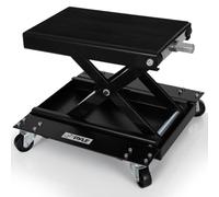 Pyle Motorcycle Scissor Jack Lift w/Dolly - Portable EZ Bike Rack, Front Rear Center Tire Wheel Engine Stand w/Wheels - Low Profile Manual Flat Floor Hoist Table for Cruiser, Dirt Bikes