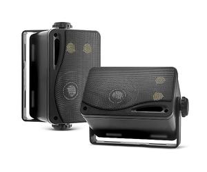 Pyle Outdoor Marine Speakers - 200W Waterproof 3-Way Wall-Mounted Pair, 9cm Black Weatherproof Speaker Boxes for Boat, Patio, Garden, Pool or Deck Use