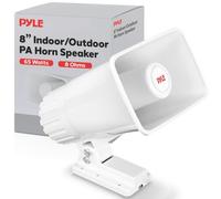 Pyle PA Horn Speaker Indoor Outdoor, 20cm Portable PA with 8 Ohm Impedance, 65W Peak Power, Mounting Bracket, Hardware Included, White - Loudspeaker for Events, Schools, Alarms, Announcements