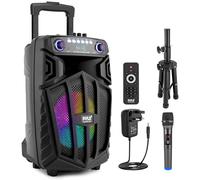 Pyle PA System Party Speaker 12 Inch Bluetooth Speaker 880W with Wireless Microphone, Karaoke Speaker with LED Lights, Portable Rechargeable Battery and Wheels