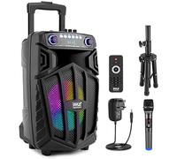 Pyle PA System Party Speaker 12 Inch Bluetooth Speaker 880W with Wireless Microphone, Karaoke Speaker with LED Lights, Portable Rechargeable Battery and Wheels