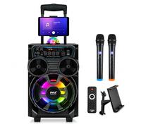 Pyle PA System - Portable Bluetooth Speaker with Rechargeable Battery & Two Wireless Microphones, 580W Max, Complete Audio System for Karaoke, Outdoor Use, Classes, Parties, Events