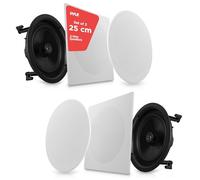 Pyle Pair 10” Flush Mount in-Wall in-Ceiling 2-Way Speaker System Spring Loaded Quick Connections Changeable Round/Square Grill Stereo Sound Polypropylene Cone Polymer Tweeter 300 Watts
