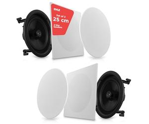 Pyle Pair 25cm Flush Mount in-Wall in-Ceiling 2-Way Speaker System Spring Loaded Quick Connections Changeable Round/Square Grill Stereo Sound Polypropylene Cone Polymer Tweeter 300 Watts