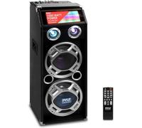 Pyle Party Speaker Portable PA System 1000W Large Bluetooth Speaker Black - LED DJ Lights, Dual 10 Inch Woofers, USB SD FM Radio, Remote Control for Home Outdoor Events