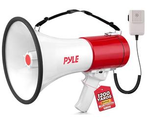 Pyle PMP52BT Bluetooth Megaphone Bullhorn with AUX Input and Built-In USB Flash, White/Red