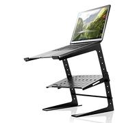 Pyle Portable Adjustable Laptop Stand - 6.3 to 10.9 Inch Standing Table Monitor or Computer Desk Workstation Riser with Shelf Storage and Height Alignment for DJ, PC, Gaming, Home or Office - PLPTS26