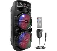 Pyle Portable Bluetooth Karaoke Machine, 600W Rechargeable Speaker System with Dual 20cm Subwoofers, Mic Input, Party Lights, USB, Radio, Remote, Singing Machine for Kids and Adults, Voice Amplifier