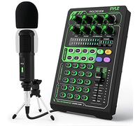 Pyle Portable Bluetooth Live Broadcast Sound Card Pro Audio Interface DJ mixer Condenser w/Microphone Set, for Streaming podcasts Studio, Recording PC, Gaming, Phone, w/FX, Ambient Sounds - PKSCRD308