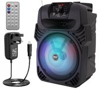 Pyle Portable Bluetooth PA Speaker 400W - 8 Inch Subwoofer, Rechargeable Party Speaker with LED Lights, Mic Input, USB MP3 FM Radio, Remote Control for Karaoke Events and Outdoor Use