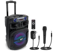 Pyle Portable Bluetooth PA Speaker System - 800W 12” Outdoor Bluetooth Speaker Portable PA System, Party Lights, USB SD Card Reader, FM Radio, Rolling Wheels, Wired microphone, Remote (PPHP128B)