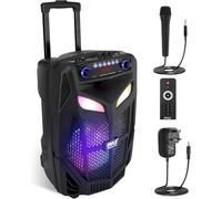 Pyle Portable Bluetooth PA Speaker System - 800W 12” Outdoor BT Speaker - Party Lights, USB/SD Card Reader/FM Radio, Rolling Wheels, Includes 2 Wireless Microphones, Remote Control