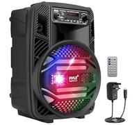 Pyle Portable Bluetooth PA Speaker System - Rechargeable Karaoke Speaker with 8” Woofer, LED Party Lights, Wireless Audio, Microphone, USB/MP3/FM Radio & Remote