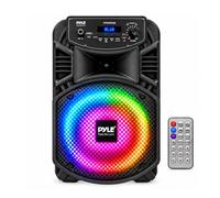 Pyle Portable Bluetooth Party Speaker, 300W Indoor & Outdoor PA Speaker with Rechargeable Battery, 8" Woofer, LED Lights, Microphone & Guitar Inputs, USB/FM Radio & Remote Control
