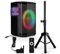 Pyle Portable Bluetooth Speaker with 20cm Woofer, 120W Rechargeable PA System, TWS Pairing, Mic Input, USB/SD/FM Radio, LED Ring Lights, Tripod Stand, Wireless Hi-Fi Sound for Indoor & Outdoor Use