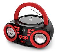 Pyle Portable CD Player Bluetooth Boombox Speaker - AM/FM Stereo Radio & Audio Sound, Supports CD-R-RW/MP3/WMA, USB, AUX, Headphone, LED Display, AC/Battery Powered, Red Black