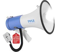 Pyle Portable Compact PA Megaphone Speaker w/LED Flashlight, Alarm Siren, Adjustable Volume, 50W Handheld Lightweight Bullhorn w/Detachable Mic, Battery Powered, For Indoor Outdoor